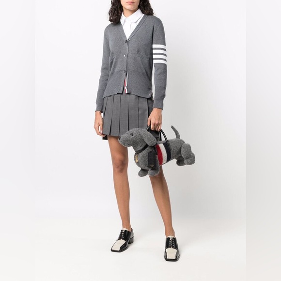 THOM BROWNE GREY BOILED WOOL STRIPE HECTOR BAG TOTE RED NAVY LARGE XL - Picture 10 of 15